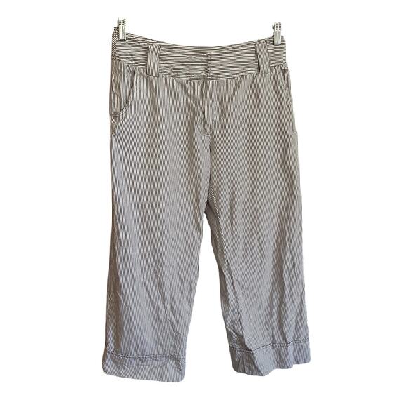 Elliott Lauren Brown & White Striped Wide Leg Capri Clam Digger Pants Y2K | 10 - Picture 1 of 5